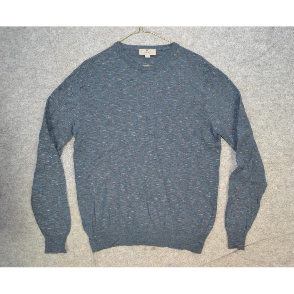 Canali Sweater Mens L / IT 52 Blue 100% Virgin Wool Crewneck Pullover Made Italy